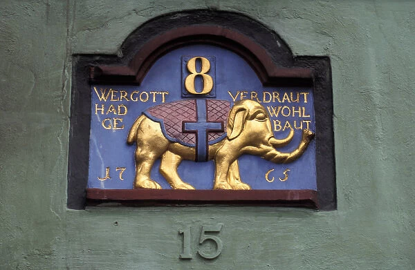 Denmark, Copenhagen, Nyhavn. House sign