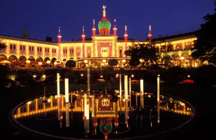 Framed Print : Denmark, Copenhagen, Tivoli Gardens at dusk Framed Print : Denmark, Copenhagen, Tivoli Gardens at dusk