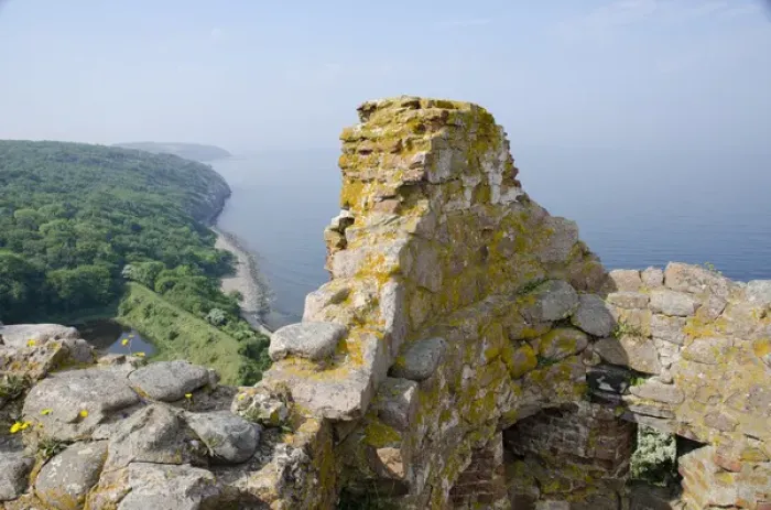Framed Print : Denmark, Island of Bornholm. Ruins of Hammershus Castle wall, the largest castle