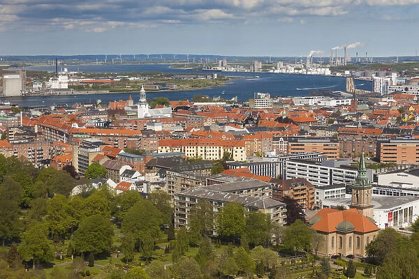 Denmark, Jutland, Aalborg, elevated city view from the Aalborgtarnet Tower