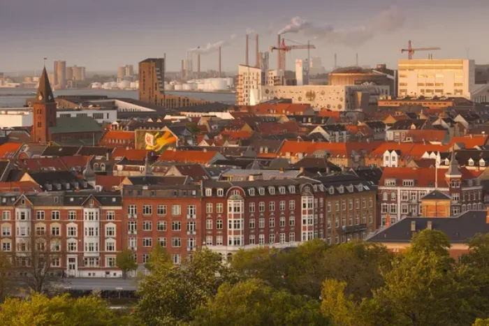 Framed Print : Denmark, Jutland, Aalborg, elevated city view from the south Framed Print : Denmark, Jutland, Aalborg, elevated city view from the south