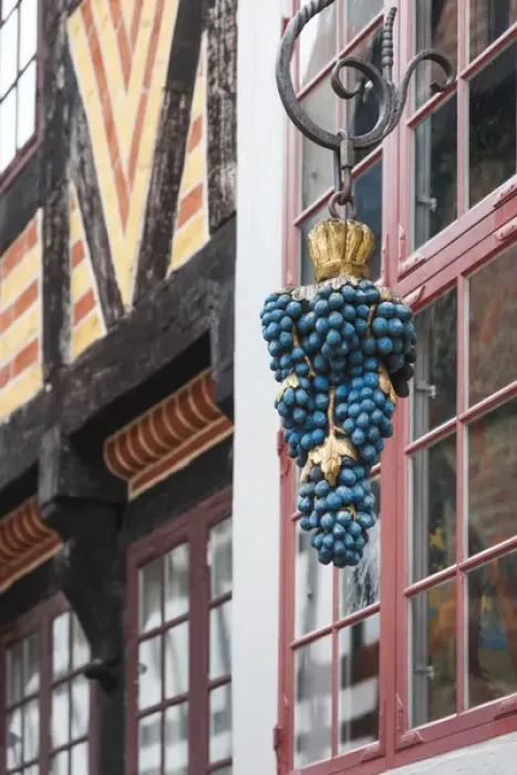 Framed Print : Denmark, Jutland, Aarhus, Den Gamle By, reconstructed Old Town, wine shop sign