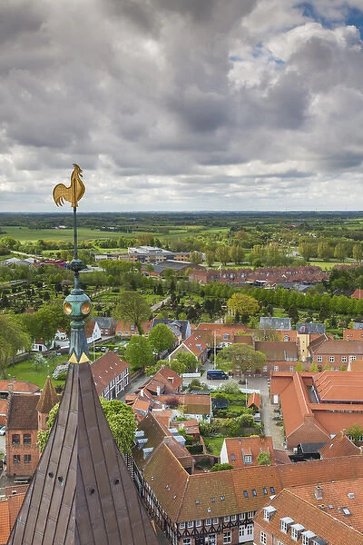 Denmark, Jutland, Ribe, elevated town view from Ribe Domkirke Cathedral tower
