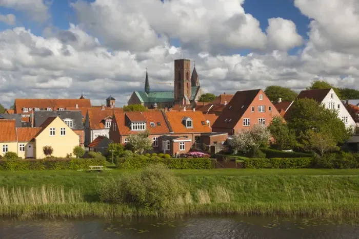 Framed Print : Denmark, Jutland, Ribe, town view from the Ribe River