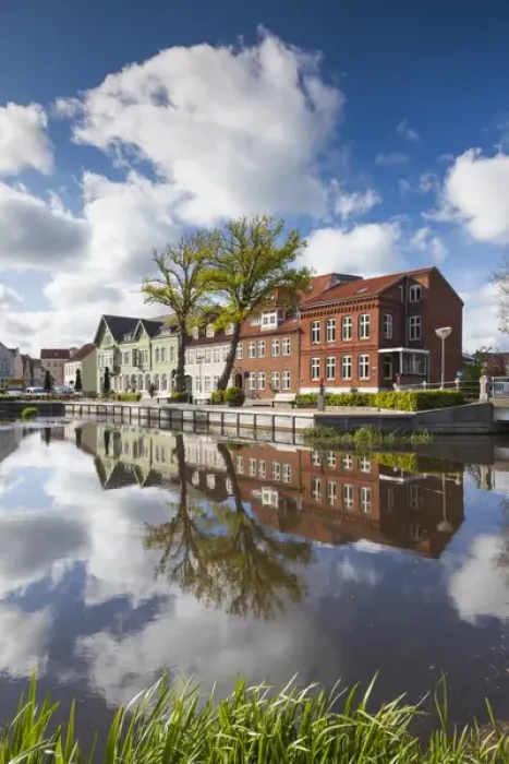 Framed Print : Denmark, Jutland, Tonder, Denmarks Oldest Town, buildings by the Vida River