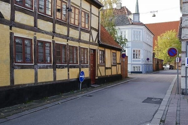 Denmark, Sjaelland, Helsingor. Street scene with buildings in traditional architecture