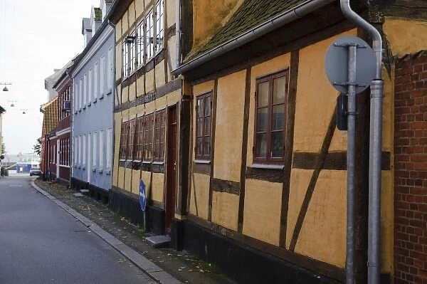 Denmark, Sjolland, Helsingor. Street scene with buildings in traditional architecture