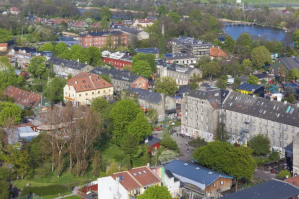 Denmark, Zealand, Copenhagen, Christiania, alternative lifestyles neighborhood, elevated