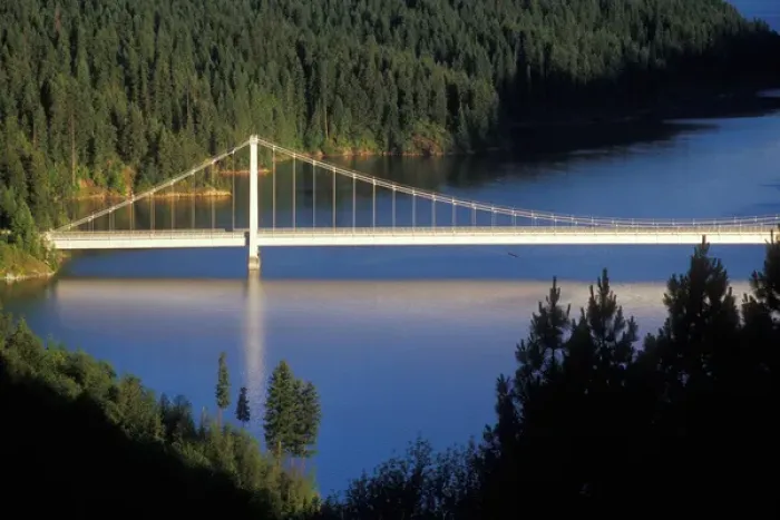 Framed Print : Dent Bridge spans a small section of Dworshak Reservoir
