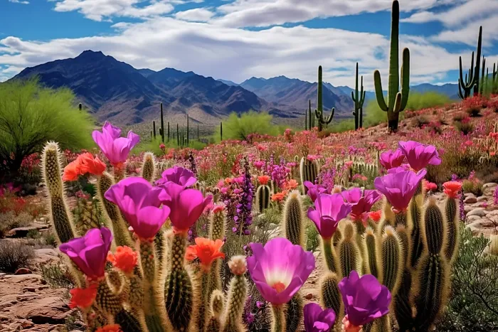 Framed Print : Desert cacti and colorful flowers. (AI Generated) Framed Print : Desert cacti and colorful flowers. (AI Generated)