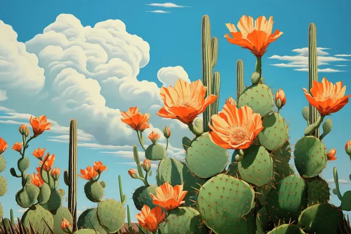 Framed Print : Desert cactus with flowers. (AI Generated) Framed Print : Desert cactus with flowers. (AI Generated)