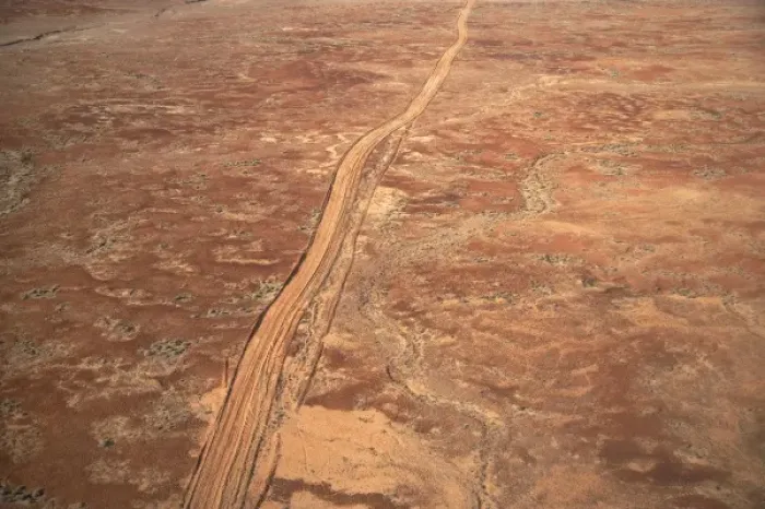 Framed Print : Desert Track near William Creek, Outback, South Australia, Australia - aerial