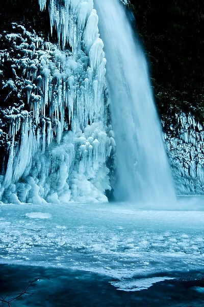 detail; Lower Horsetail Falls; winter; frozen; Columbia Gorge; Oregon; USA