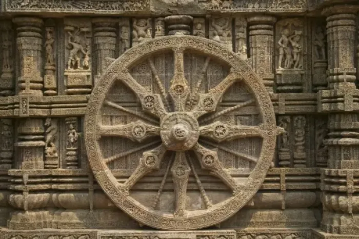 Framed Print : Details of erotic wheel at Sun Temple, Konark, Orissa, India
