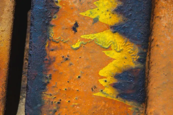Framed Print : Details of rust and paint on metal