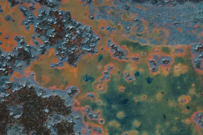 Framed Print : Details of rust and paint on metal