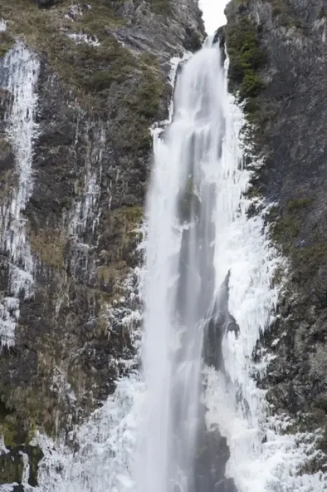 Framed Print : Devils Punchbowl Falls, Frozen in Winter, Arthurs Pass, Canterbury, South Island