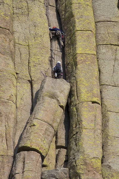 Devils Tower National Monument, Wyoming, North America, USA. Technical Rock Climbers