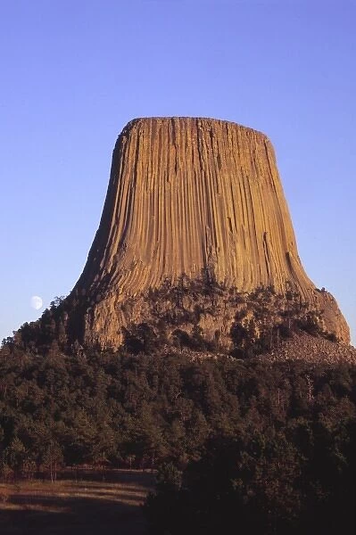 Devils Tower National Monument, Wyoming, USA. North Side of Devils Tower at Moonrise