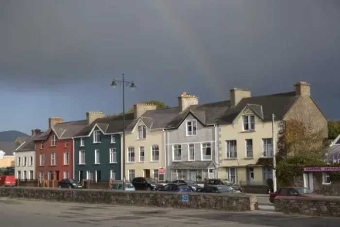 Framed Print : Dingal, Dingal Peninsula, Ireland, Houses, Rainbow