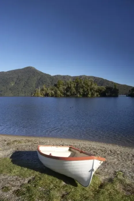 Framed Print : Dinghy, Hans Bay, Lake Kaniere, West Coast, South Island, New Zealand Framed Print : Dinghy, Hans Bay, Lake Kaniere, West Coast, South Island, New Zealand