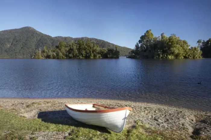 Framed Print : Dinghy, Hans Bay, Lake Kaniere, West Coast, South Island, New Zealand Framed Print : Dinghy, Hans Bay, Lake Kaniere, West Coast, South Island, New Zealand