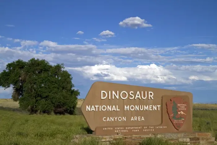 Framed Print : Dinosaur National Monument Canyon Area sign in Moffat County, Utah