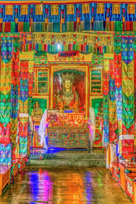 Framed Print : Diskit Monastery, Nubra Valley, Ladakh, India. Portrait of Tibetan Buddhist 14th century thangkas in the prayer room Framed Print : Diskit Monastery, Nubra Valley, Ladakh, India. Portrait of Tibetan Buddhist 14th century thangkas in the prayer room