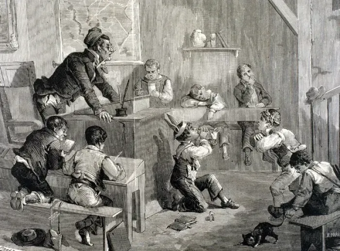 Framed Print : DISORDER IN SCHOOL. Engraving by Paris in 1878