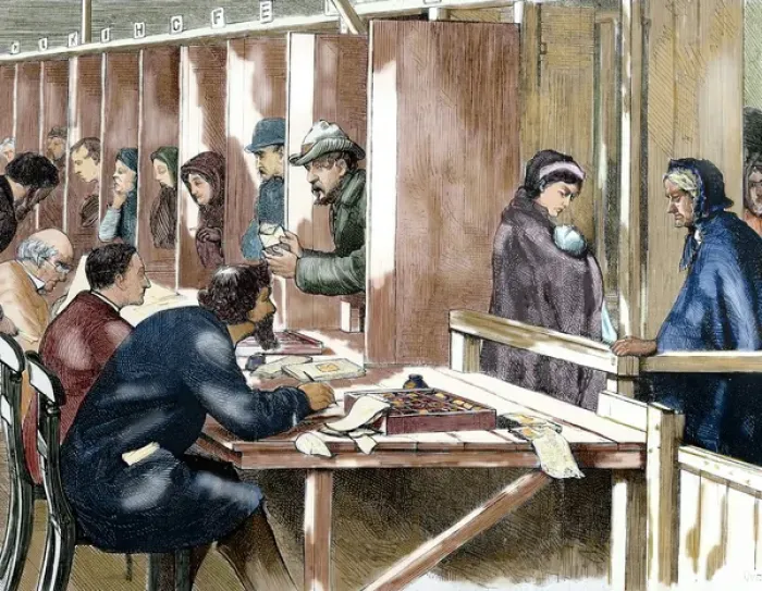 Framed Print : Distribution of tickets for soup to the needy people in the office of Windmill Street Framed Print : Distribution of tickets for soup to the needy people in the office of Windmill Street