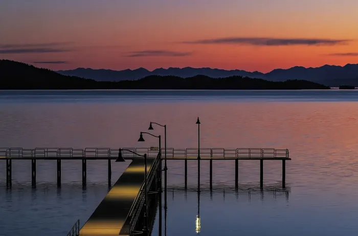 Framed Print : Dock at dawn on Flathead Lake in Polson, Montana, USA. (Editorial Use Only) Framed Print : Dock at dawn on Flathead Lake in Polson, Montana, USA. (Editorial Use Only)