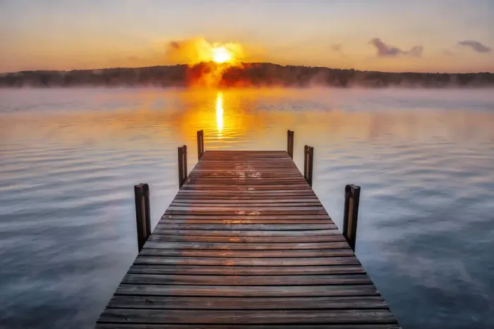 Framed Print : Dock on Long Lake at sunrise, Bridgton, Maine Framed Print : Dock on Long Lake at sunrise, Bridgton, Maine
