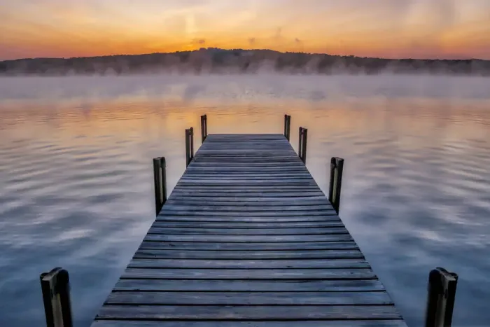 Framed Print : Dock on Long Lake at sunrise, Bridgton, Maine Framed Print : Dock on Long Lake at sunrise, Bridgton, Maine