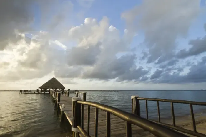 Framed Print : A dock and palapa, Placencia, Belize