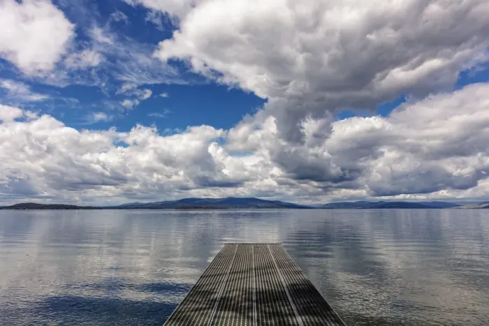 Framed Print : Dock reaches out into Skidoo Bay in Flathead Lake near Polson, Montana, USA Framed Print : Dock reaches out into Skidoo Bay in Flathead Lake near Polson, Montana, USA