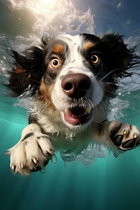 Framed Print : Dog diving into swimming pool. ©Jim Zuckerman  /  Jaynes Gallery  /  DanitaDelimont.com (AI)