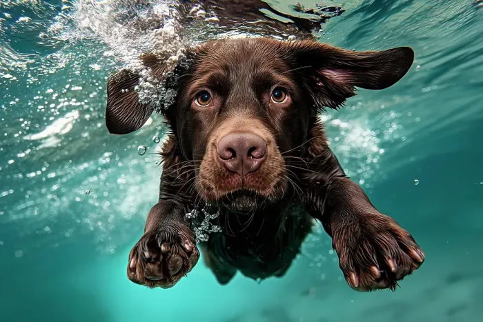 Framed Print : Dog diving underwater. AI Generated Framed Print : Dog diving underwater. AI Generated