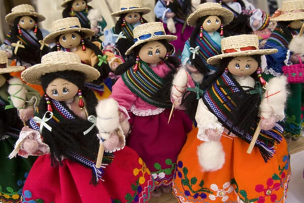 Dolls on display at market, Cuenca, Ecuador, South America