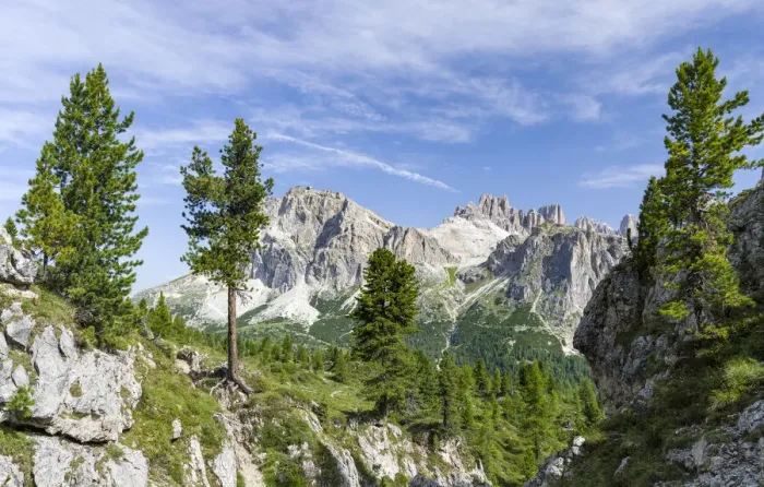 Framed Print : Dolomites at Falzarego mountain pass, Lagazuoi, Fanes and Monte Cavallo in nature park