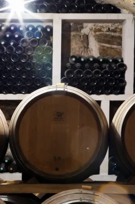 Framed Print : Domaine Cazeneuve in Lauret. Pic St Loup. Languedoc. Barrel cellar. Bottle cellar