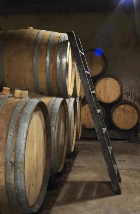 Framed Print : Domaine Clos Marie. Pic St Loup. Languedoc. Barrel cellar. France. Europe