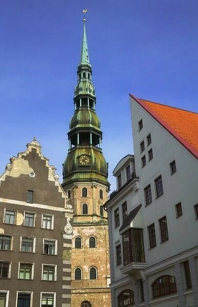 Dome Cathedral and quaint houses in pedestrian area, Riga, Latvia