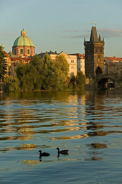 Dome of the Church of Saint Francis, Old Town Bridge Tower, and Charles Bridge across