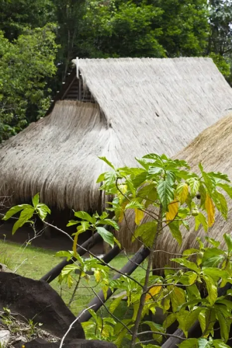 Framed Print : Dominica, Kalinago Barana Aute, Carib Heritage Village, thatched roof of traditional