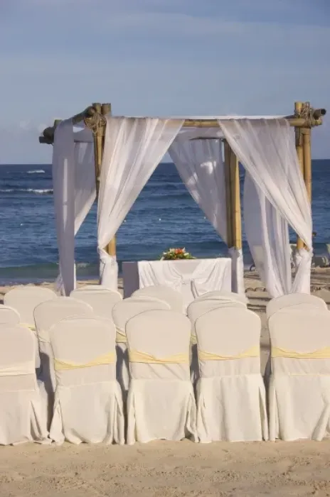 Framed Print : Dominican Republic, Caribbean, Punta Cana, Bavaro, Bavaro Beach, beach wedding altar
