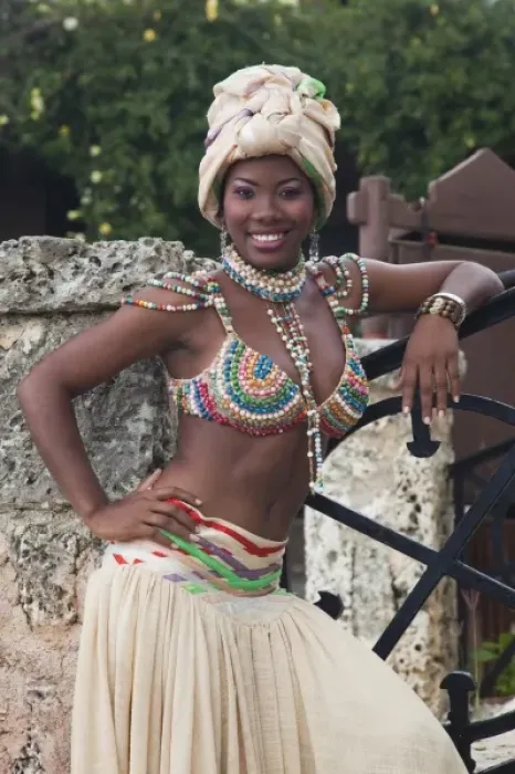 Framed Print : Dominican Republic, La Romana, Altos de Chavon, Dominican female dancer in costume (MR)