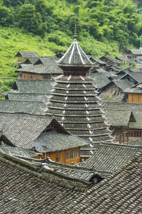 Framed Print : Dong village in the mountain, Zhaoxing, Guizhou Province, China Framed Print : Dong village in the mountain, Zhaoxing, Guizhou Province, China
