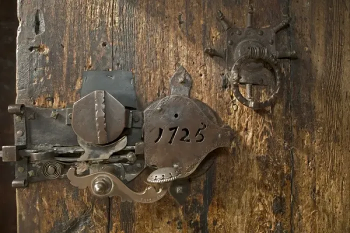 Framed Print : door lock vogo Stave Church Vagamo norway