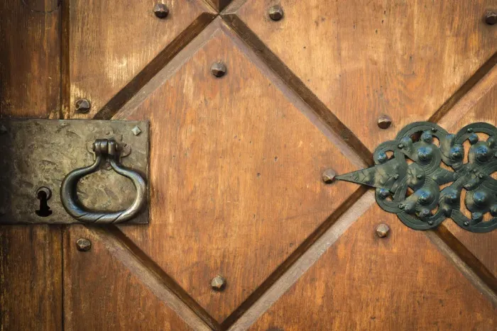 Framed Print : Door detail at Vikingsholm castle, Emerald Bay State Park, Lake Tahoe, California USA