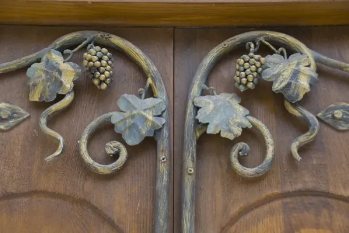 Framed Print : Detail at a door of wine and snakes, the Motsameta monastery near Kutaisi, Georgia